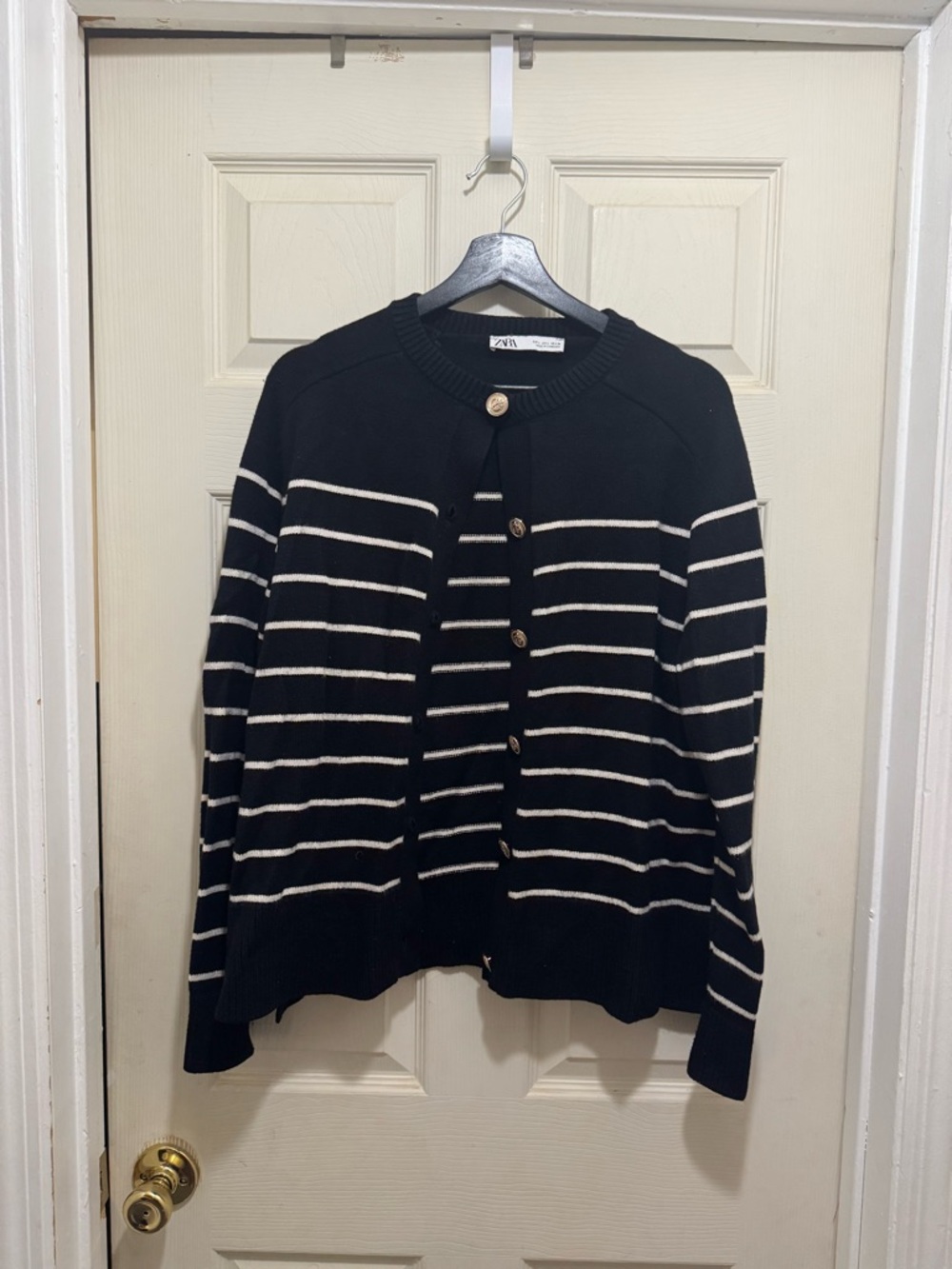 Zara Black and White Striped Knit Cardigan